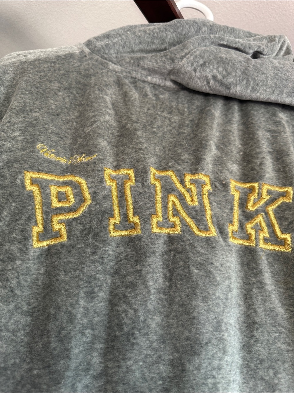 PINK Victoria's Secret Gray Zip-Up Hoodie and yoga pants with Yellow Script - Picture 6 of 13